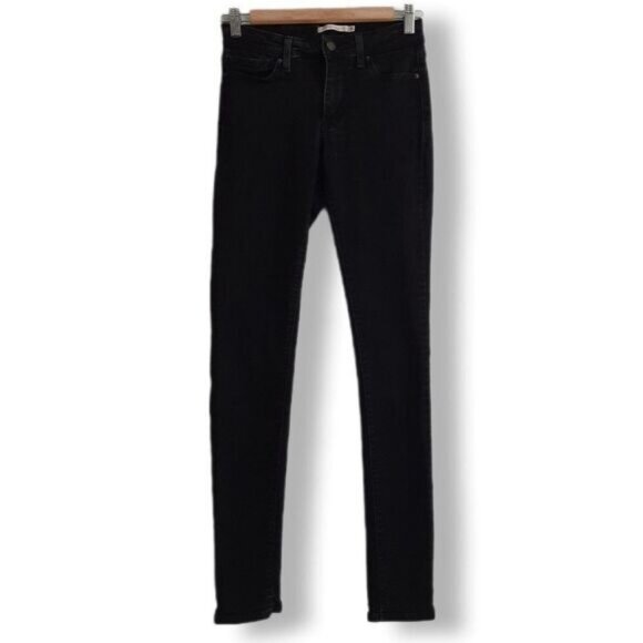 LEVI'S 711 Skinny Black Jeans Mid Rise Waterless Sz 25 - Picture 3 of 12